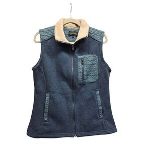 Overland Jenny Fleece Vest Blue Italian Wool Blend Faux Fur Sweater Vest Small
